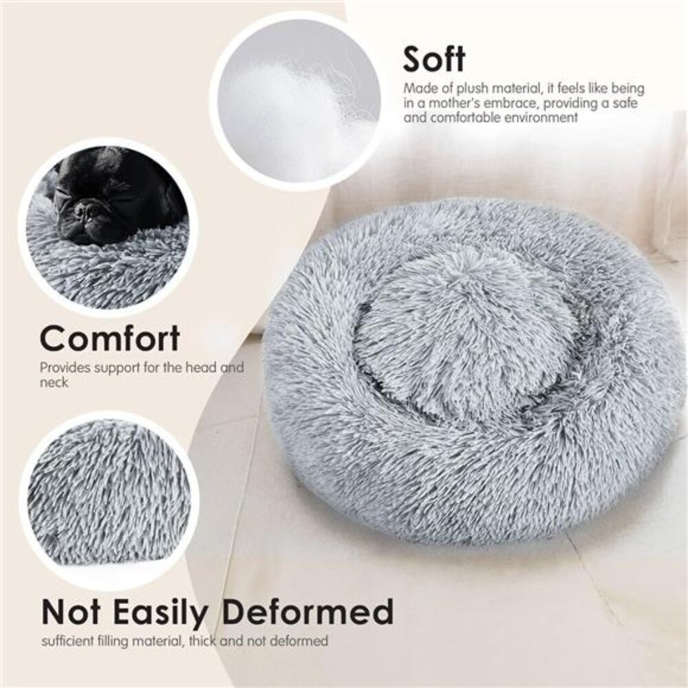 Dog & Cat Bed for Indoor Cats, 20in Calming Donut Bed for Puppy - Picture 5 of 8
